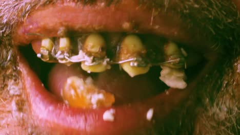 funny close up of disgusting mouth eating candy