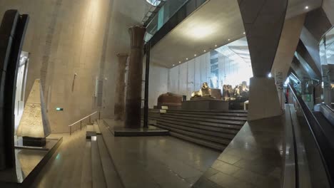 wide stone staircase inside the great egyptian museum in giza