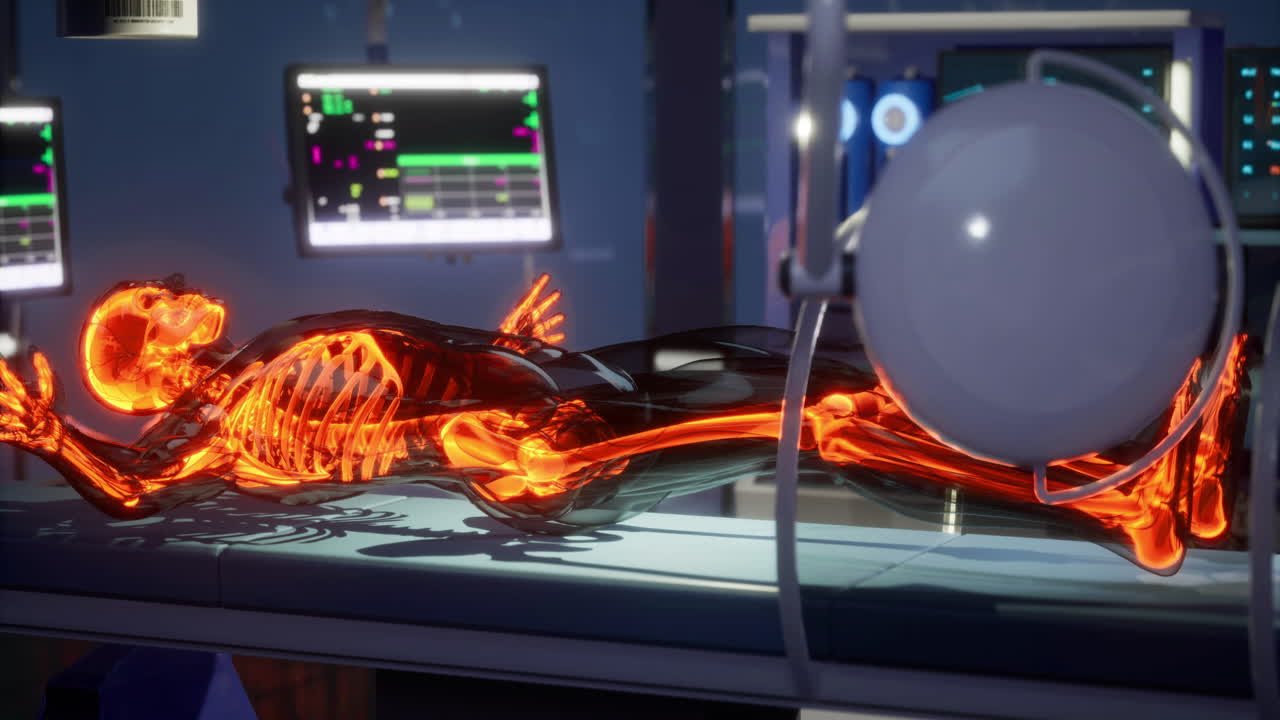 Detailed view of human body skeleton in scientific laboratory setting ...