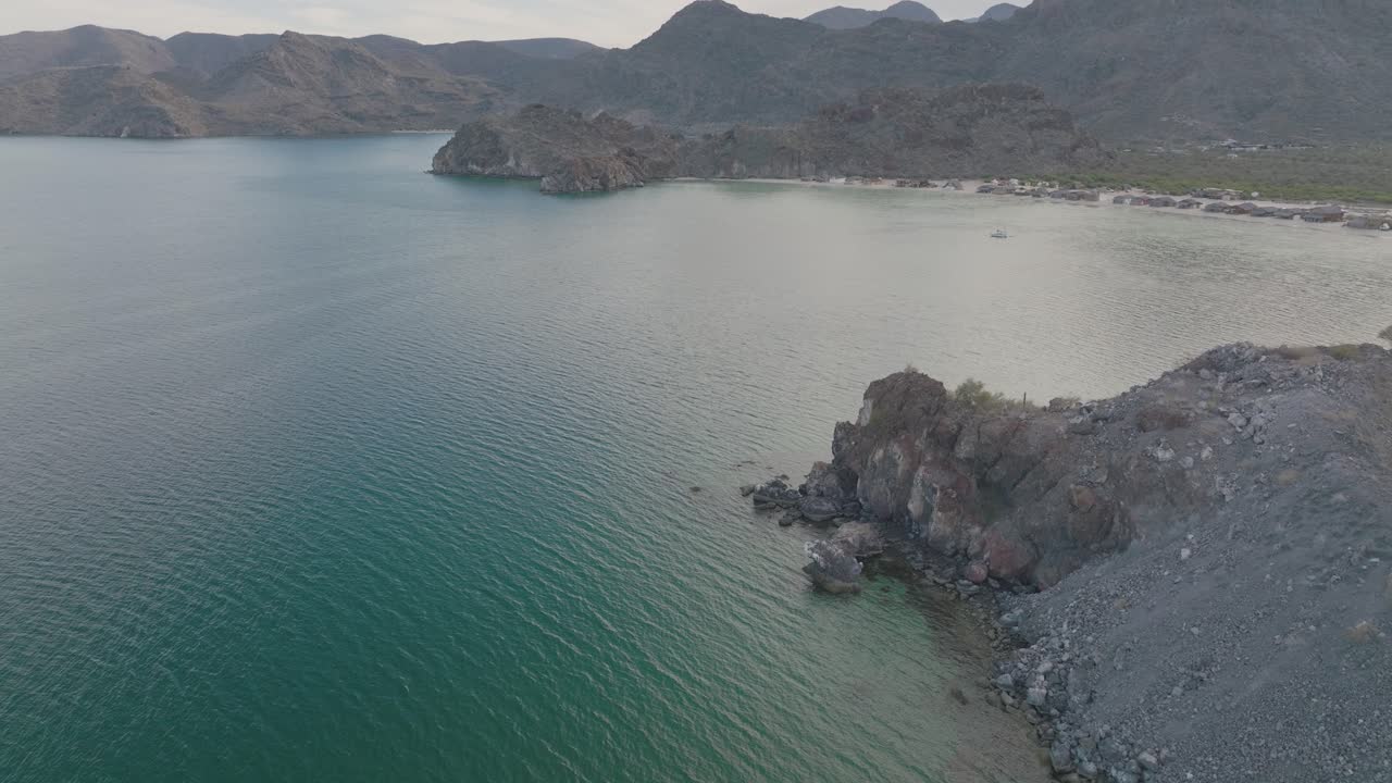 Beautiful Mountainous Pacific Ocean Coastline of Baja California Sur in Mexico, Aerial Drone Establishing View with No People