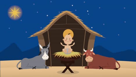 mery christmas animation with jesus baby in stable