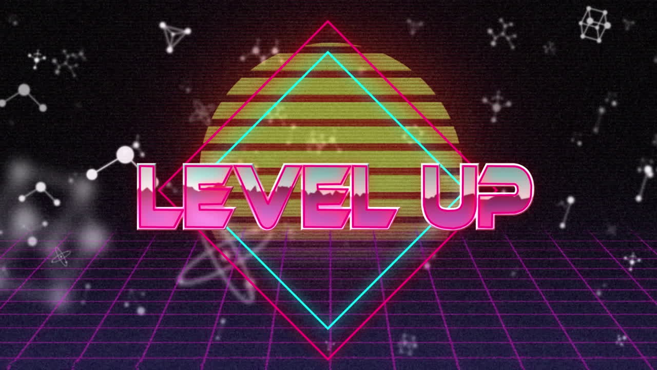 분자와 함께 디지털 추상 공간에서 레벨을 올리는 애니메이션