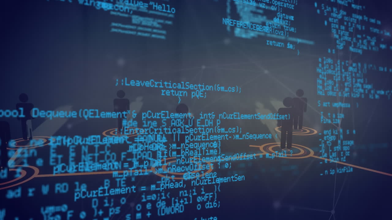 블랙 배경 위의 연결 네트워크와 데이터 처리의 애니메이션