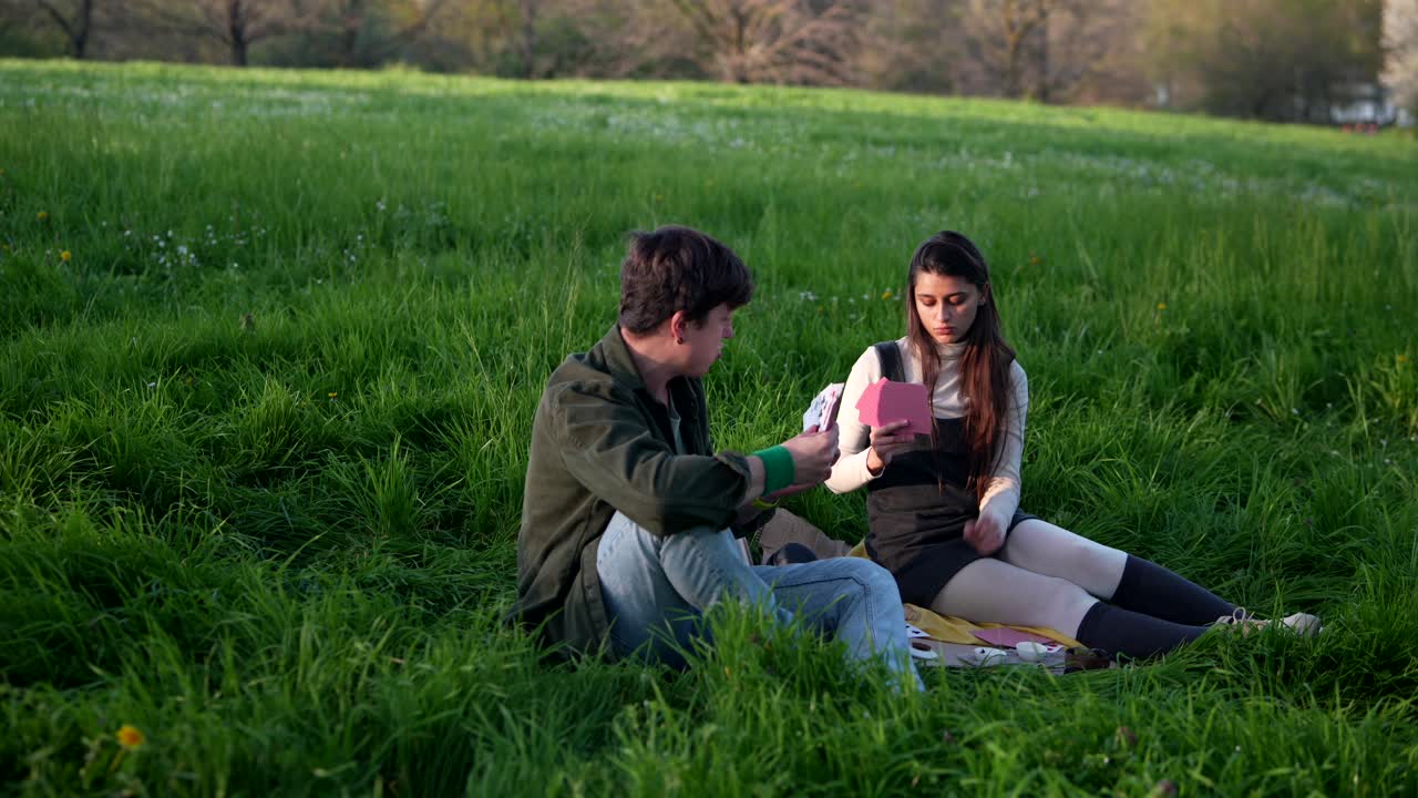 공원 에서 피크닉 을 즐기는 부부