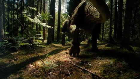 Gruppe-Von-T-Rex-Tyrannosaurus,-Die-Mitten-In-Einem-Jurassic-Wald-Spazieren-Gehen,-Von-Hinten-Gesehen,-Dinosaurier