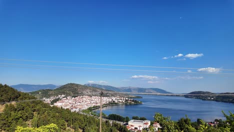 lake orestiada kastoria city viewpoint nature landscape macedonia region clear blue sky