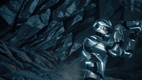 futuristic robot in a cave