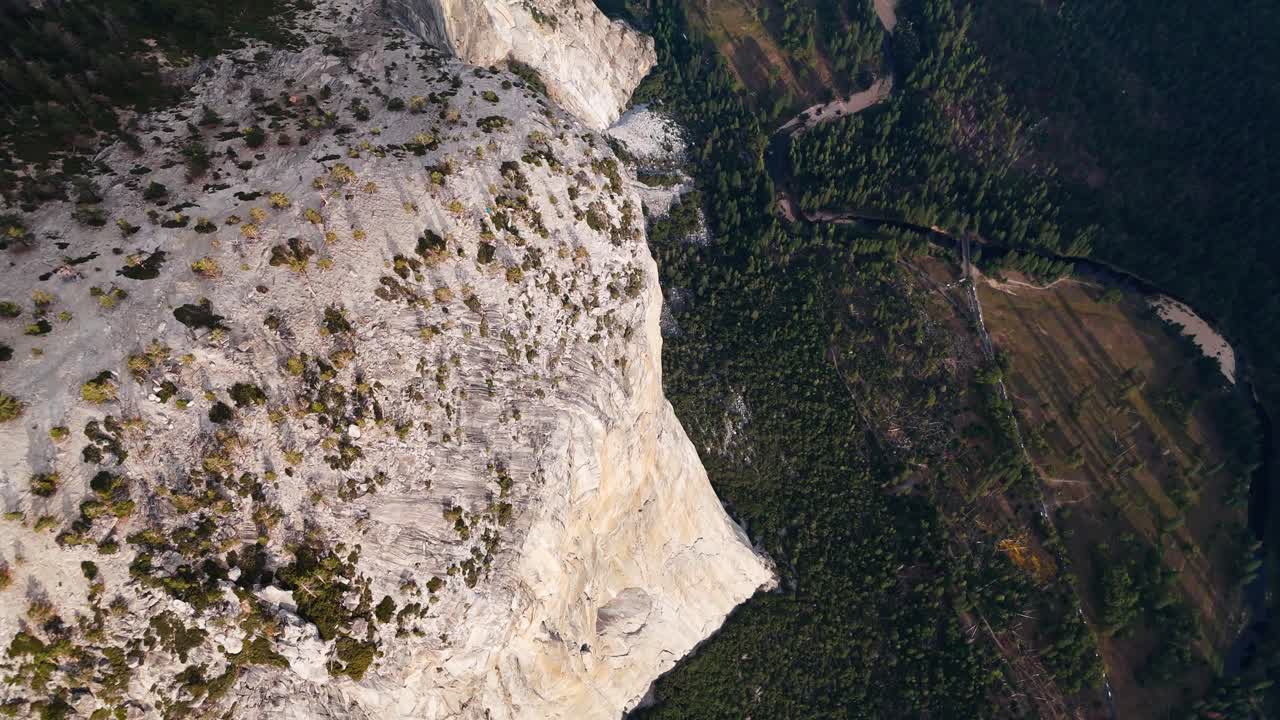 Top-down drone shot of El Capitan in Yosemite during daytime