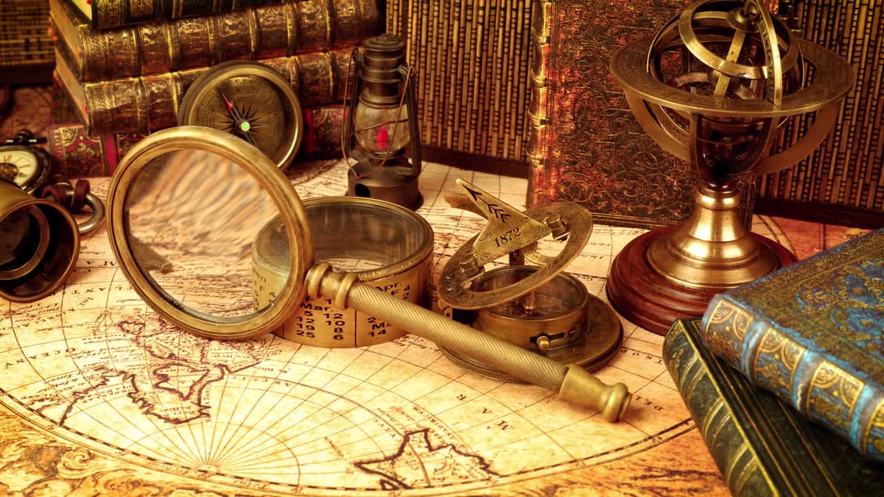 1565년의 오래된 지도에 그려진 빈티지 고정물입니다.