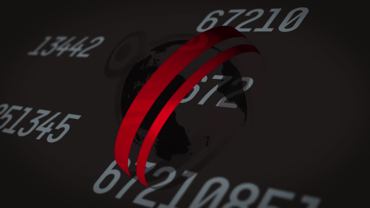 animación de múltiples números cambiantes sobre un globo giratorio contra un fondo gris