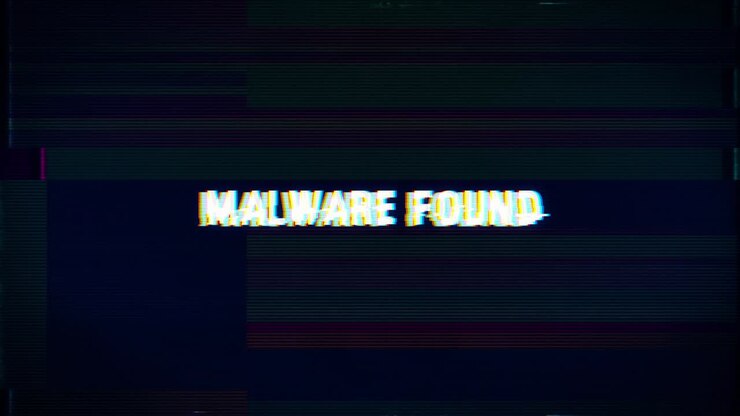 malware found warning glitch text message and noise background with computer binary code