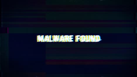 malware found warning glitch text message and noise background with computer binary code