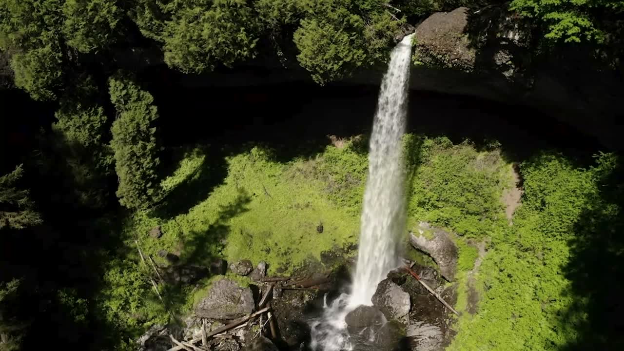 vista aérea de las cataratas del norte en el parque estatal silver falls en oregon, ee.uu. - disparo de drones