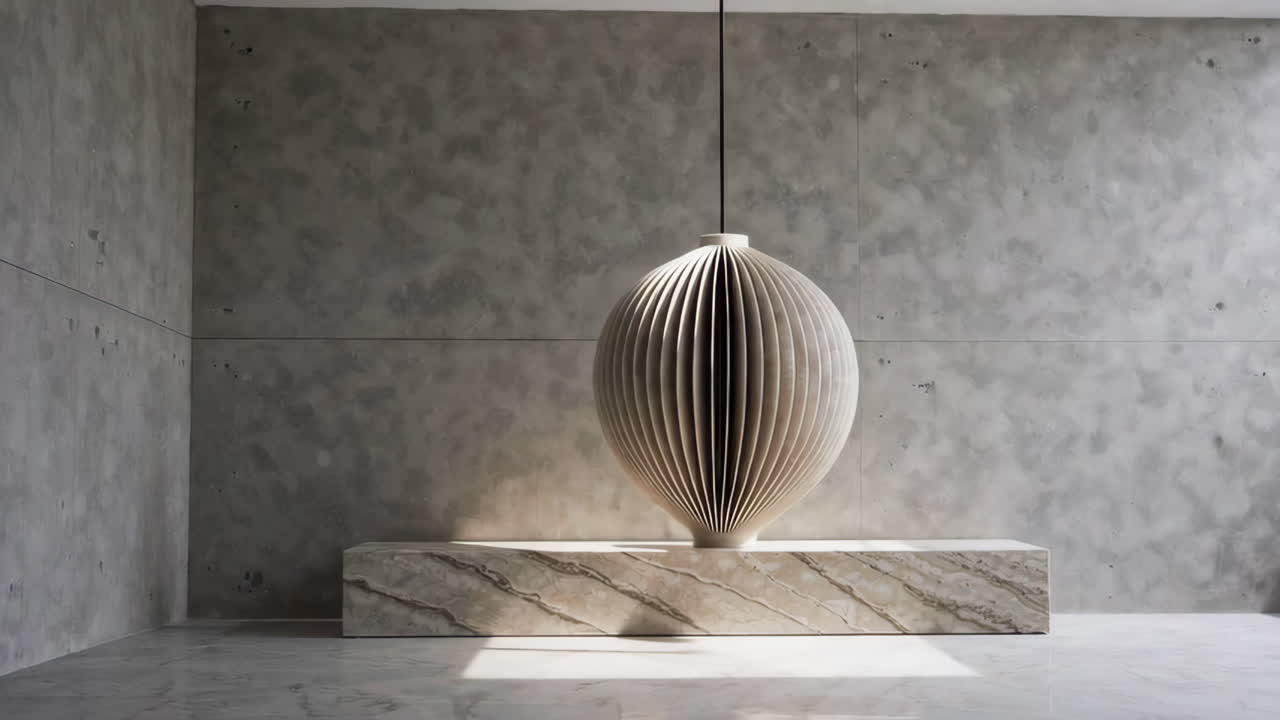 Modern Minimalist Interior Design with Concrete Wall and Wooden Pendant Lamp