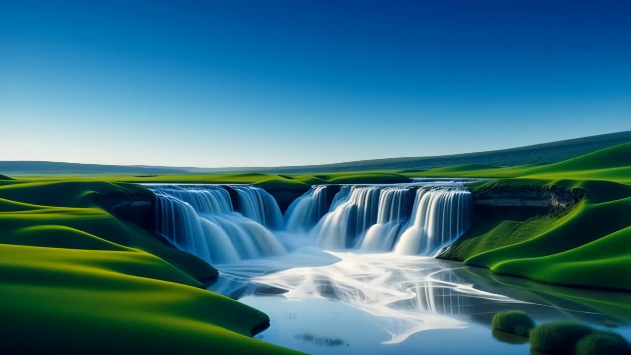 Majestic Waterfall in Lush Green Landscape