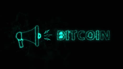 megaphone banner with text bitcoin. plexus style of blue glowing dots and lines