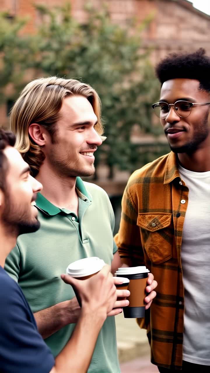 Diverse coworkers bonding over coffee during a work break.