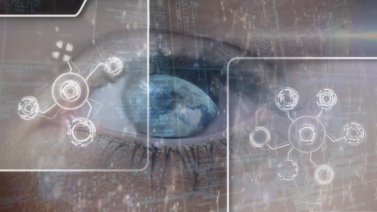 animación del globo y la red de conexiones con iconos sobre fondo azul