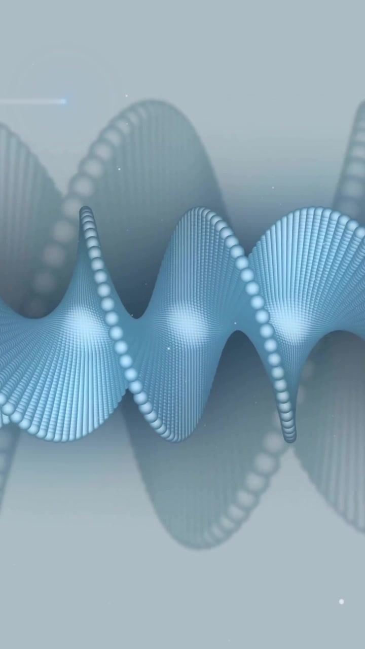 DNA strand animation with blue waves and dots on light background