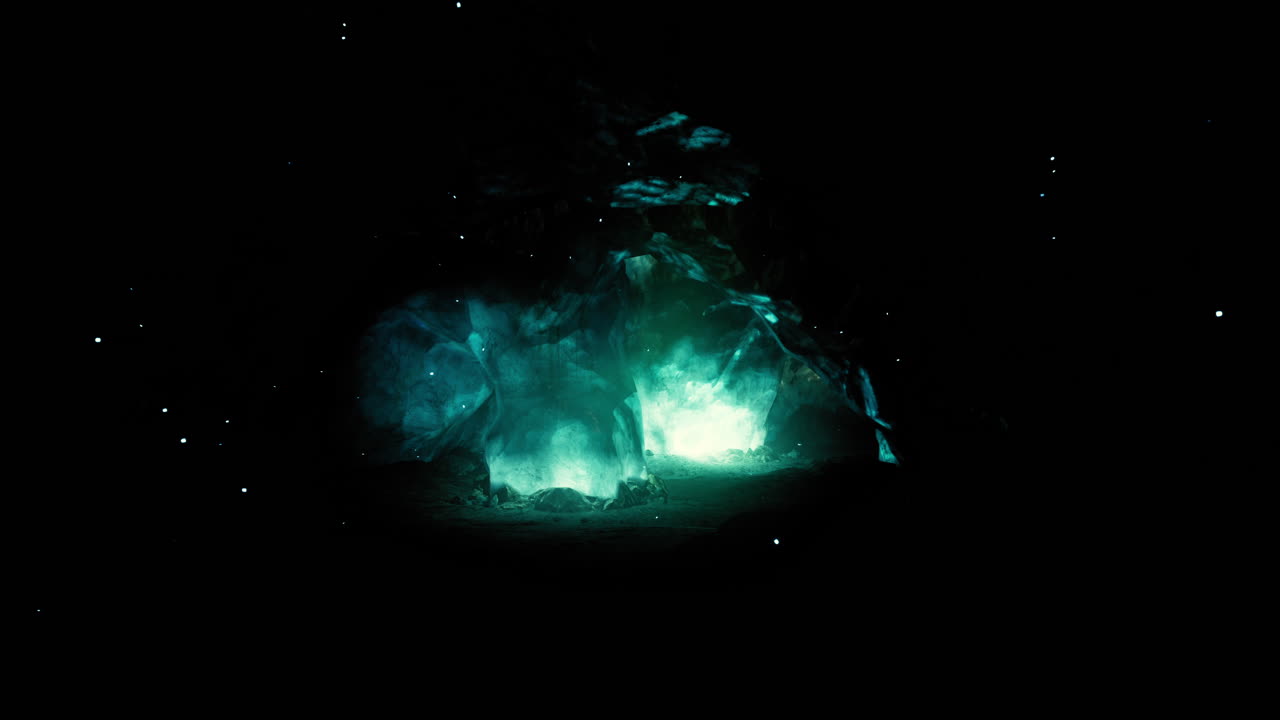 동굴에서 반이는 푸른색 불