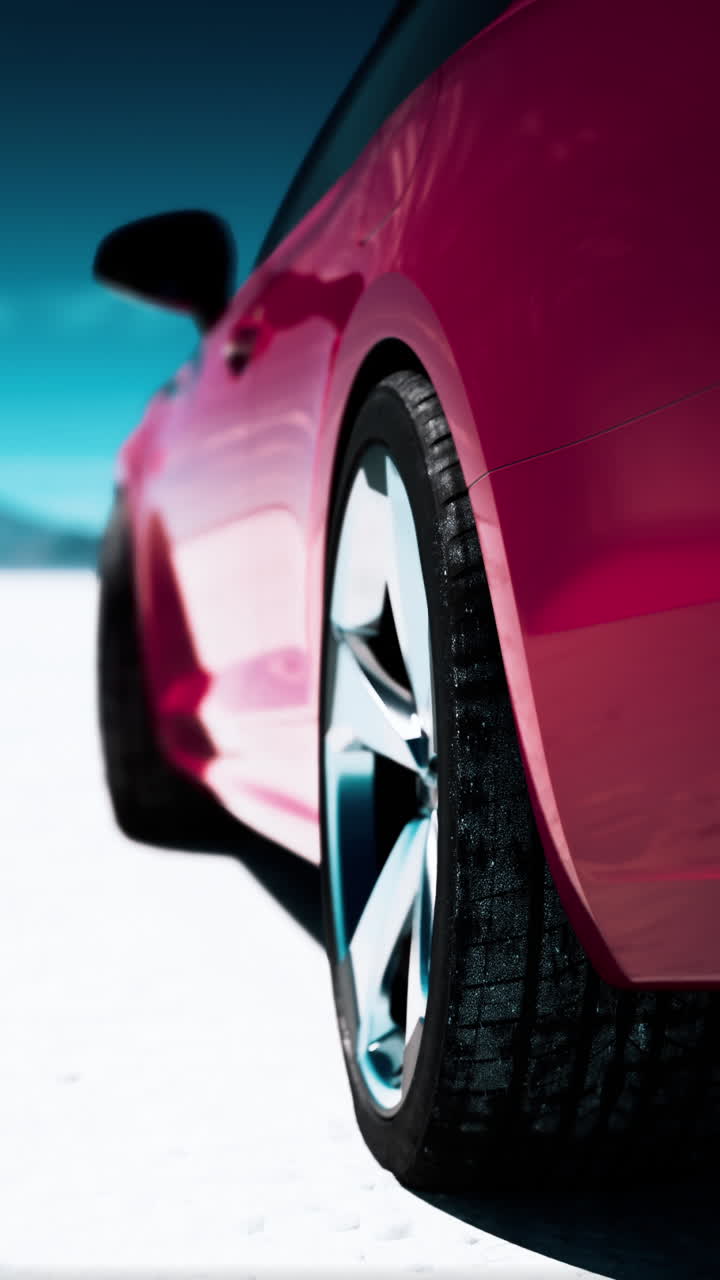 coche deportivo rosa en un camino nevado
