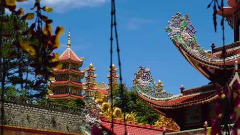 ornamental roofs of giac nguyen buddhist temple in lam dong, vietnam