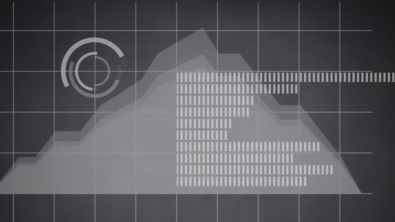 animación de estadísticas y procesamiento de datos sobre un fondo gris