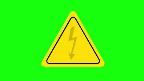 high voltage warning symbol in yellow triangle on green screen and white background