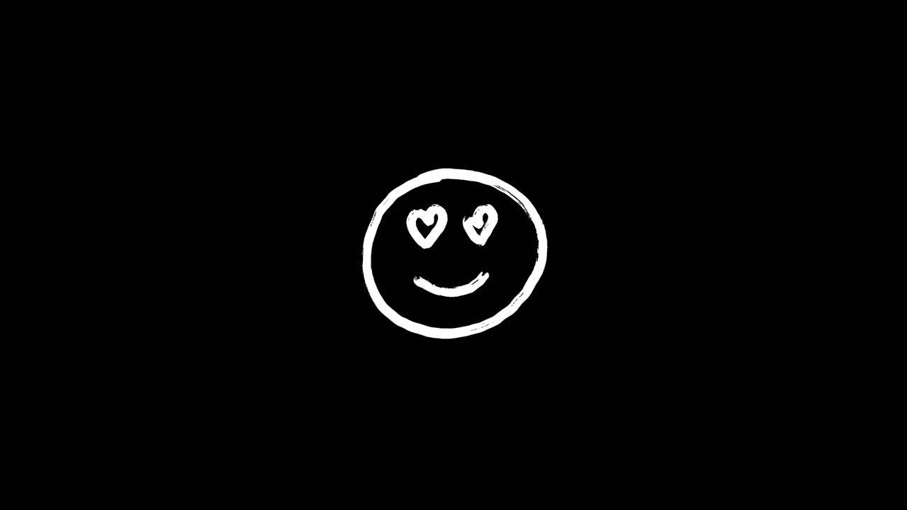 Hand-Drawn Smiley Face with Heart Eyes on Black Background