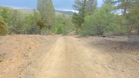 pov conduciendo por un estrecho sendero sin pavimentar en las montañas rocosas de colorado
