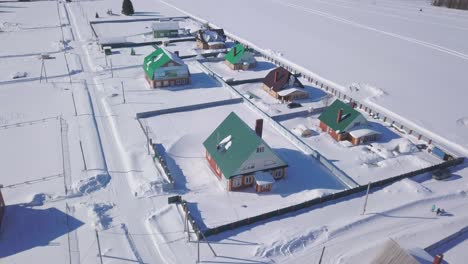 aerial view of a snowy residential area