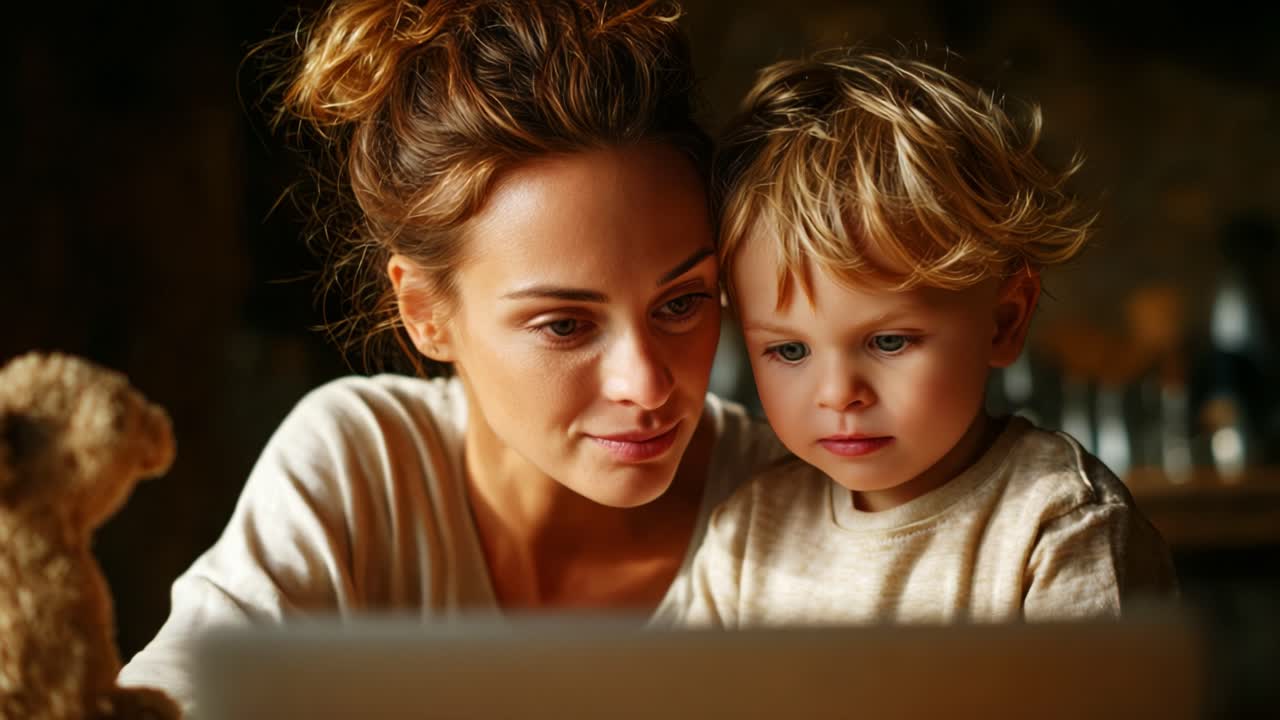 Un tenero momento di connessione: una madre e un bambino partecipano insieme a una dolce esperienza digitale, condividendo gioia e apprendimento attraverso l'interazione con il loro schermo