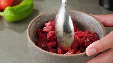 preparing beef carpaccio