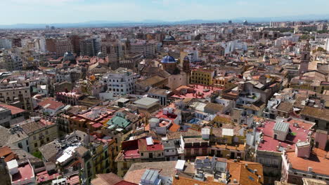 Dense-Houses-And-Old-Buildings-In-The-Historic-Center-Of-Valencia-In-Spain---aerial-drone-shot