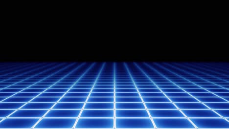 a blue 1980s vaporwave-style electric neon grid, moving towards the viewer
