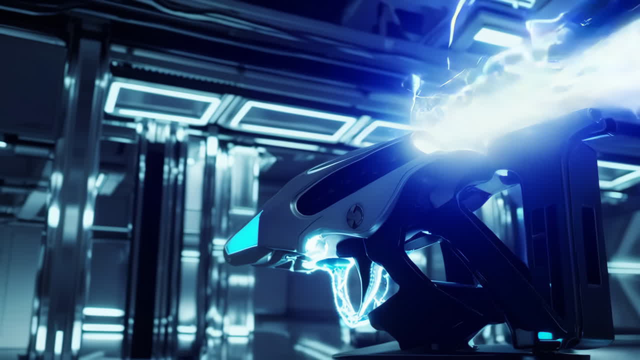 Futuristic Energy Weapon in a Spaceship Interior