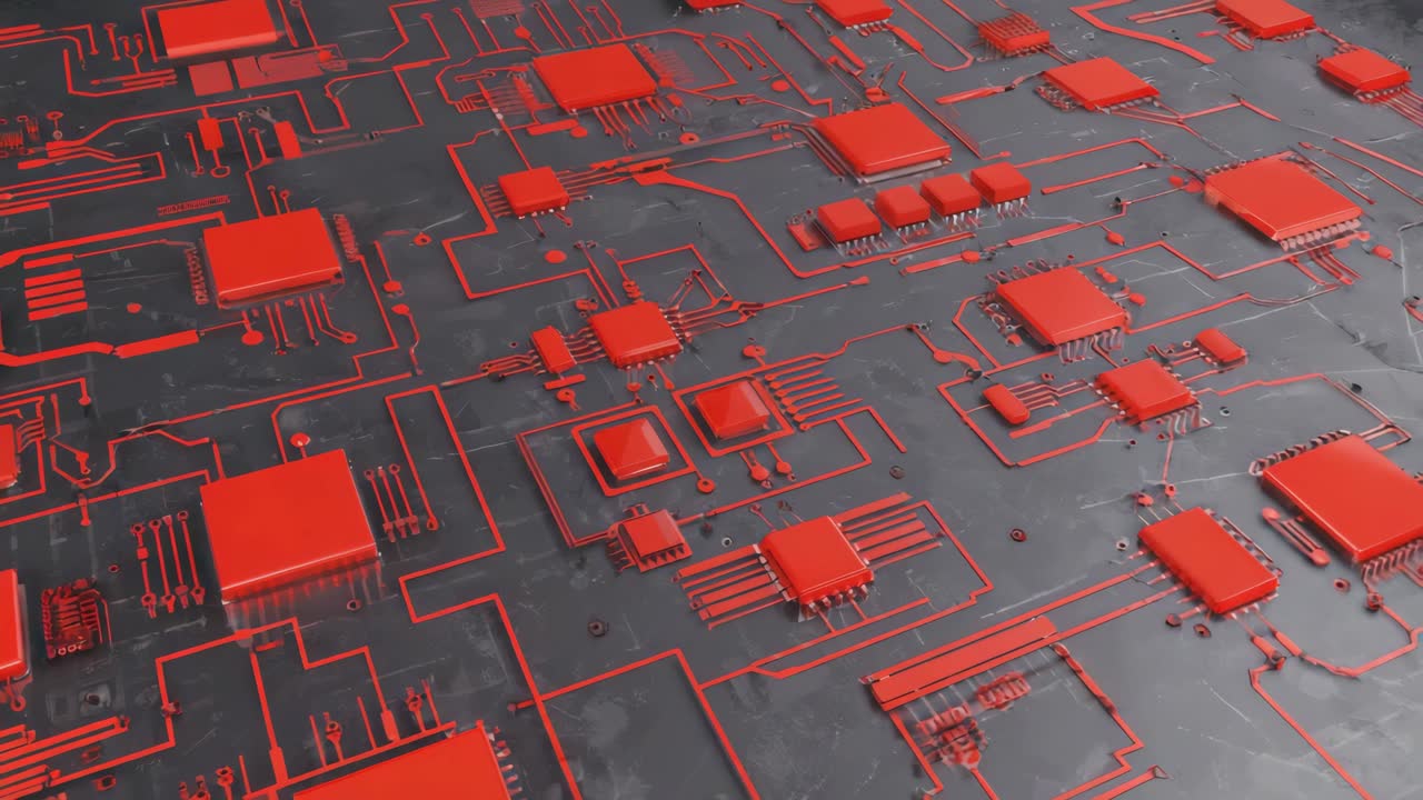 Abstract Circuit Board with Red Components