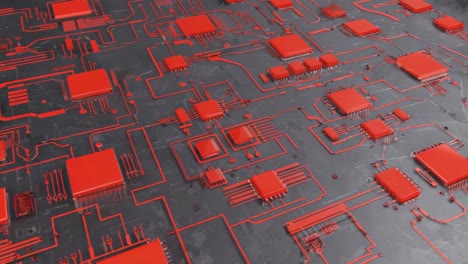 abstract circuit board with red components