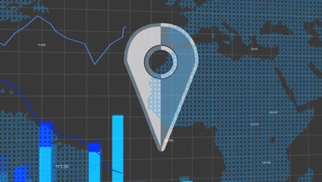 animación del icono de la etiqueta sobre el procesamiento de datos y el mapa del mundo en fondo negro