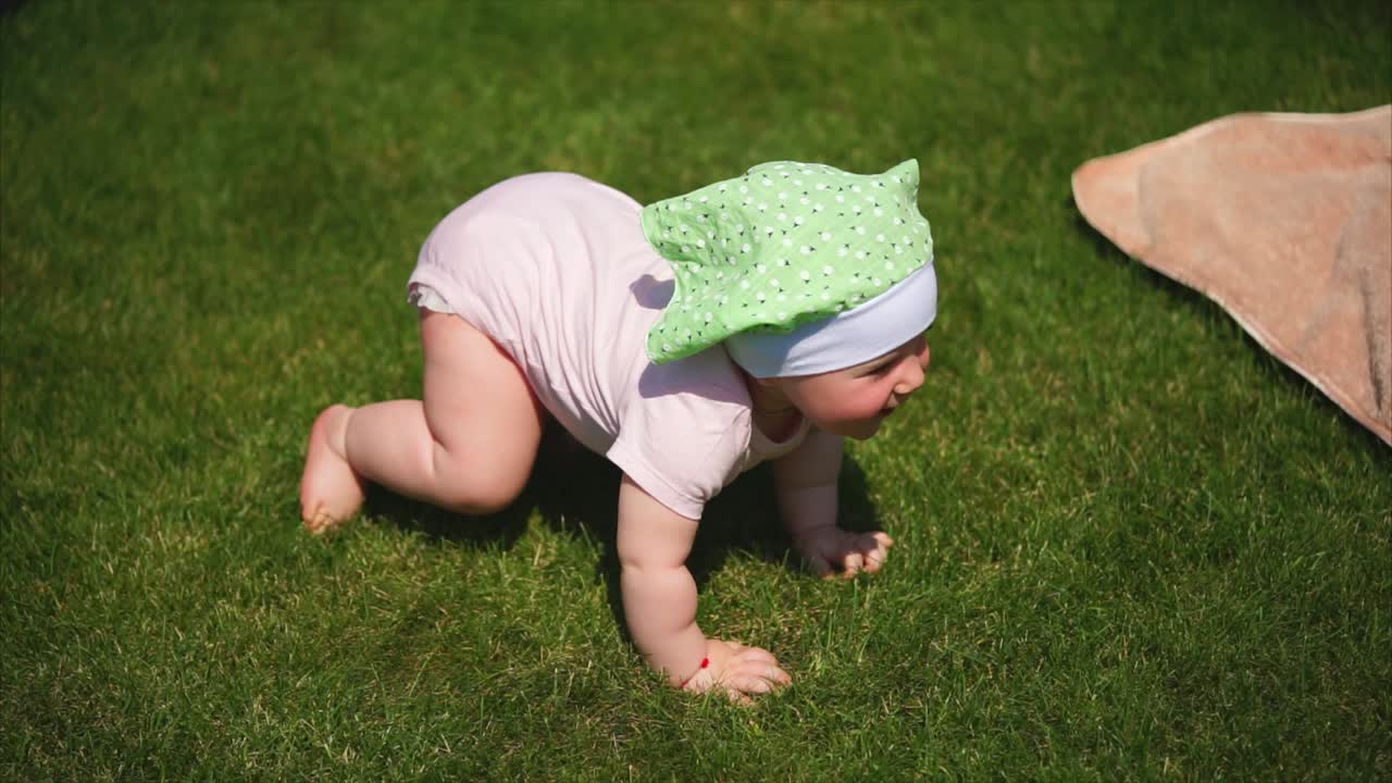 Baby Girl Crawling Outdoors