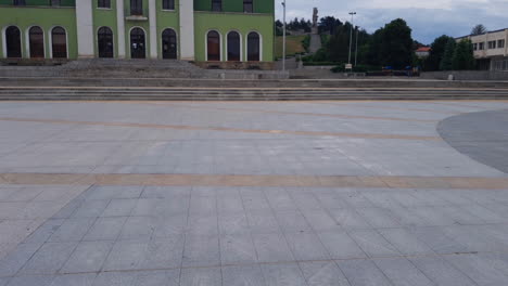 panagyurishte city center. bulgaria. tilt up ground shot