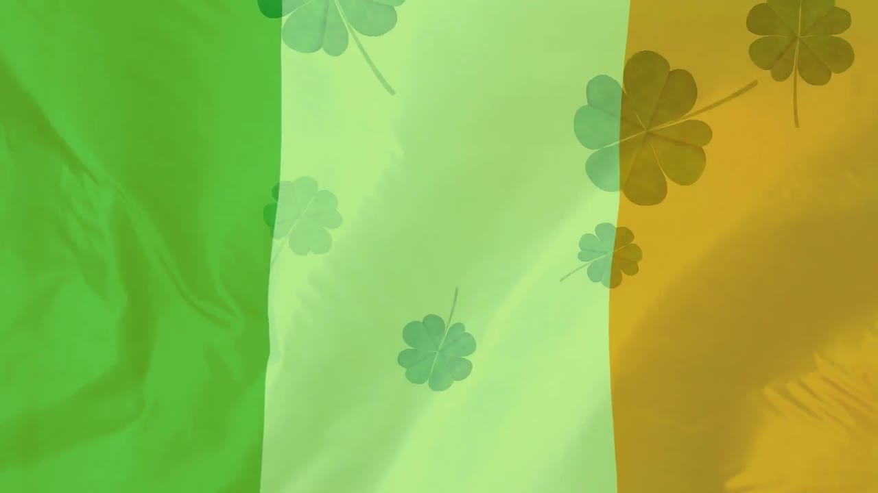 animación de la bandera de irlanda sobre tréboles