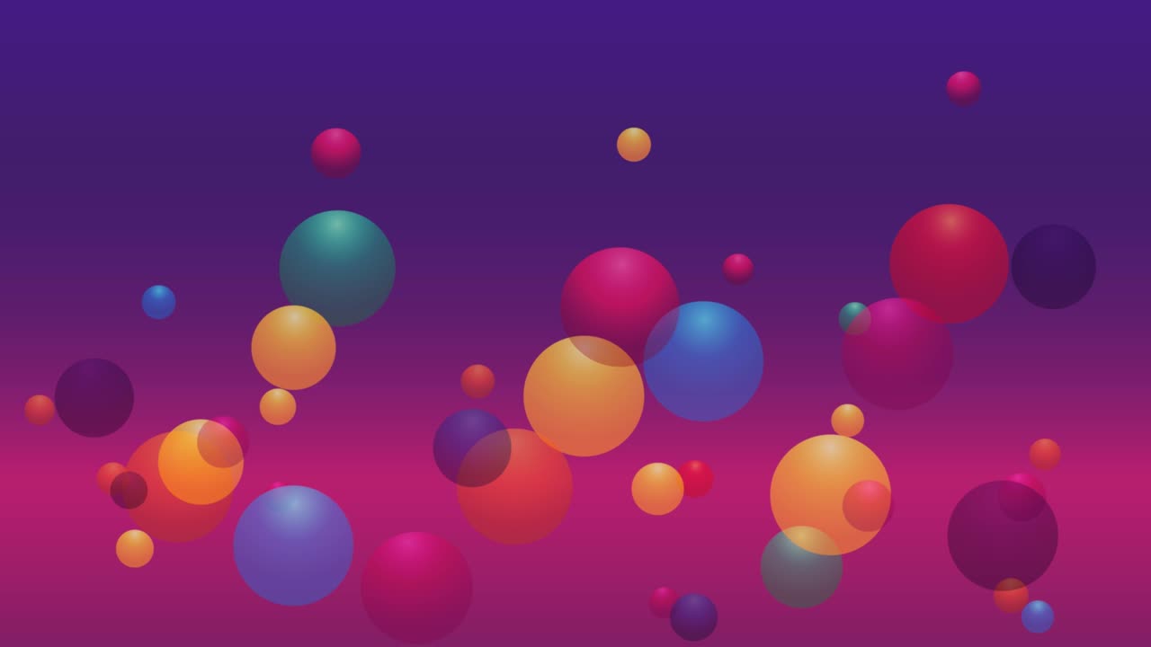 globos animados cayendo y flotando. fondo en rosa, púrpura y azul con espacio de copia