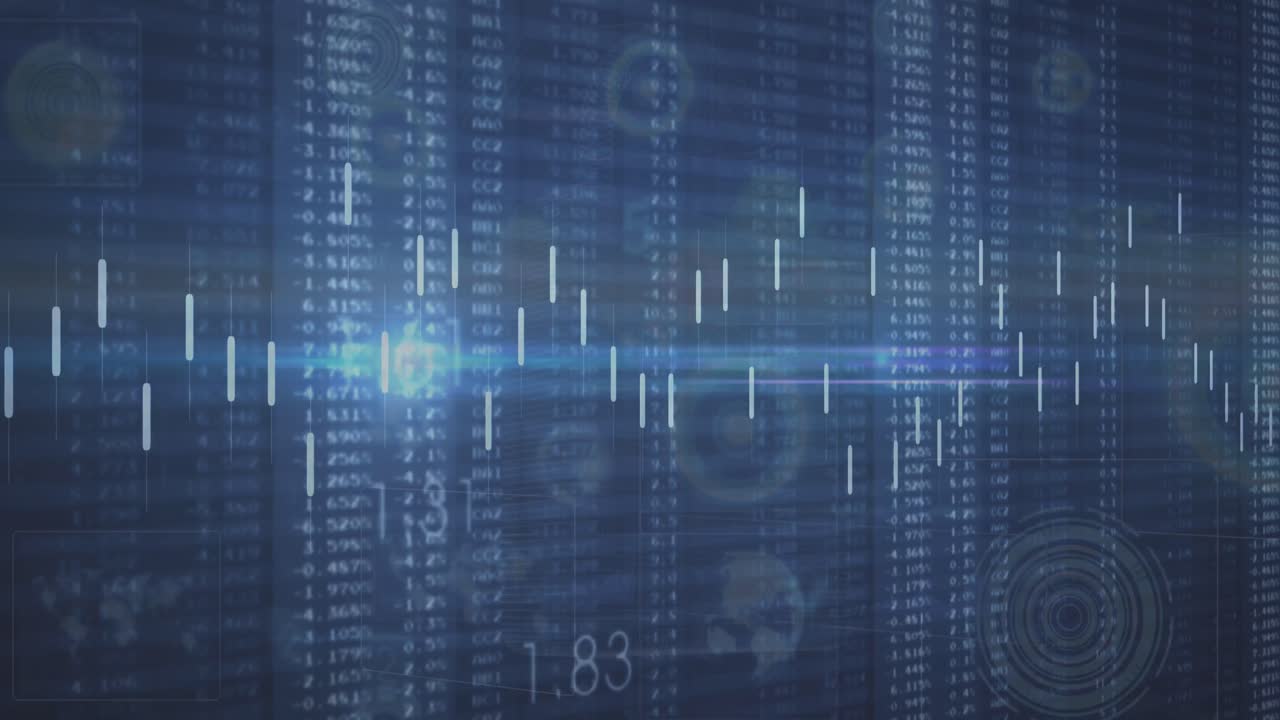 회색 배경에 파란 빛으로 그래프와 데이터 처리의 애니메이션