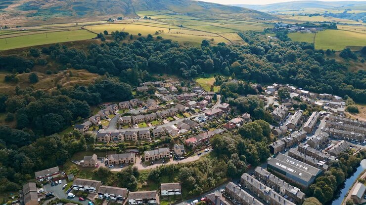 Aerial footage of Todmorden a small market town with a big industrial history-5