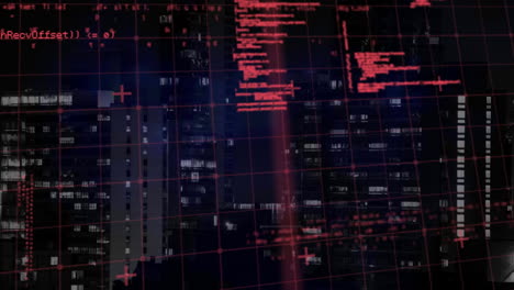 animation of data processing over cityscape