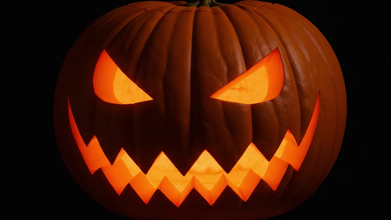 Mysterious and Spooky Halloween Pumpkin with Sinister Grin Illuminated from Within, Perfect for Festive Celebrations and Eerie Atmospheres during the Halloween Season