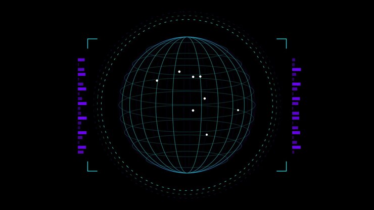 Digital Globe HUD Interface with Rotating Wireframe Sphere
