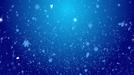 animation of snowflakes and snow falling on blue background