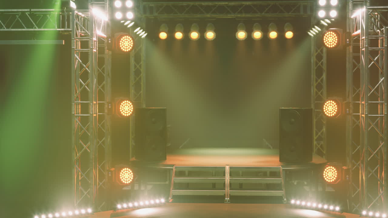 Exciting concert stage setup with colorful lighting ready for performance